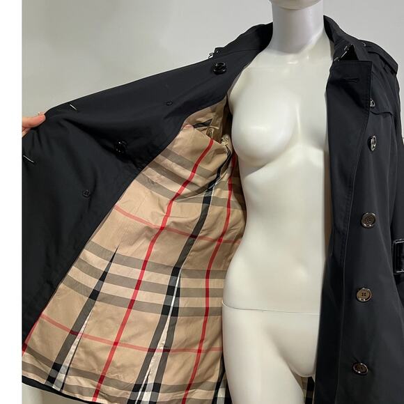 Authentic Burberry Brit Black Wool Lined Trench Jacket Coat IT 42 US 8 - Picture 4 of 11